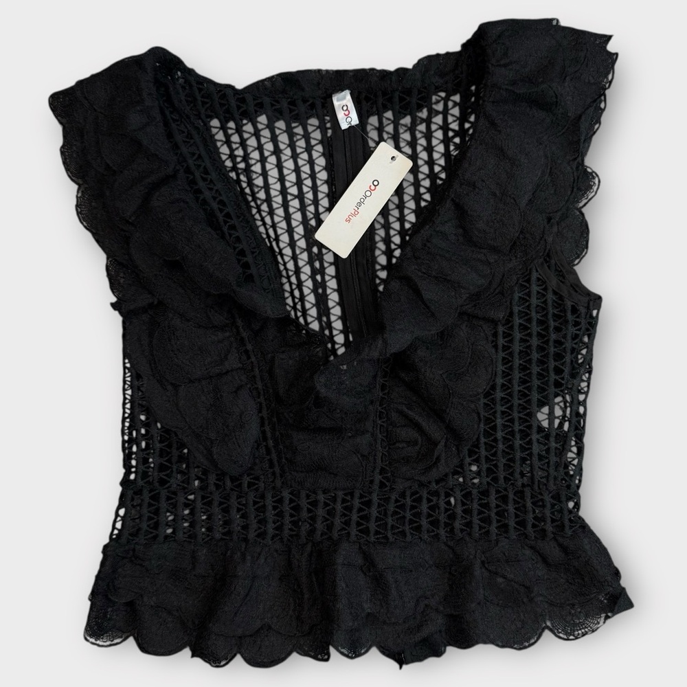 One Plus NEW Whimsigoth Wednesday Addams Lace Blouse Black Large